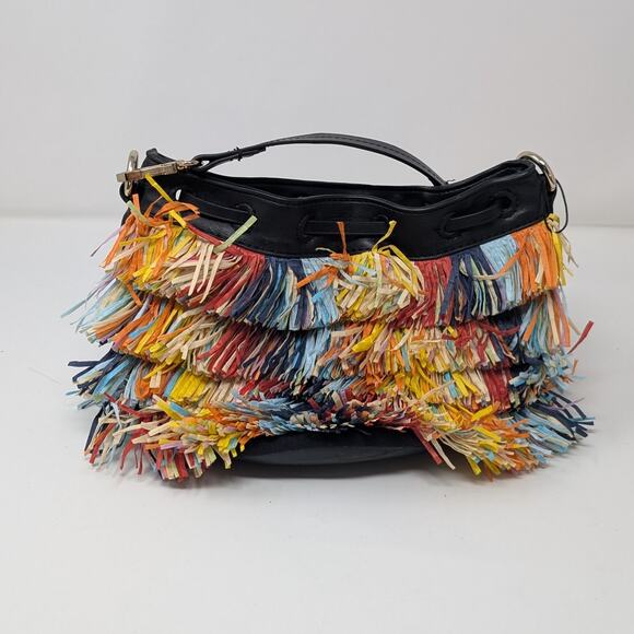 Zara Fringed Mini Bucket Bag Multicolored Lined Festival Indie Boho Maximalist - Picture 3 of 8
